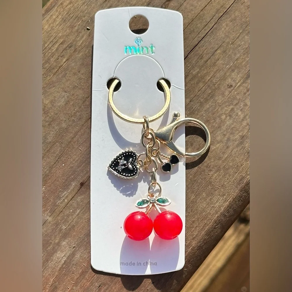 Mint NWT Unique Cherry Bag Charm/Keychain w/Extra Charms
